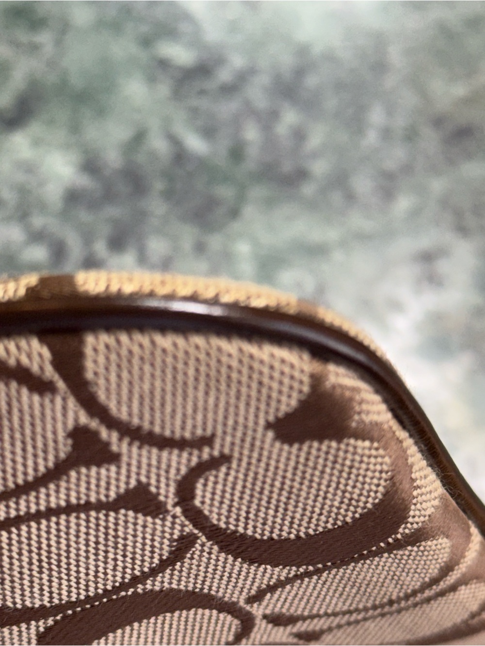 Coach Brown Signature Canvas Wristlet with Dark Brown Trim - Picture 2 of 6